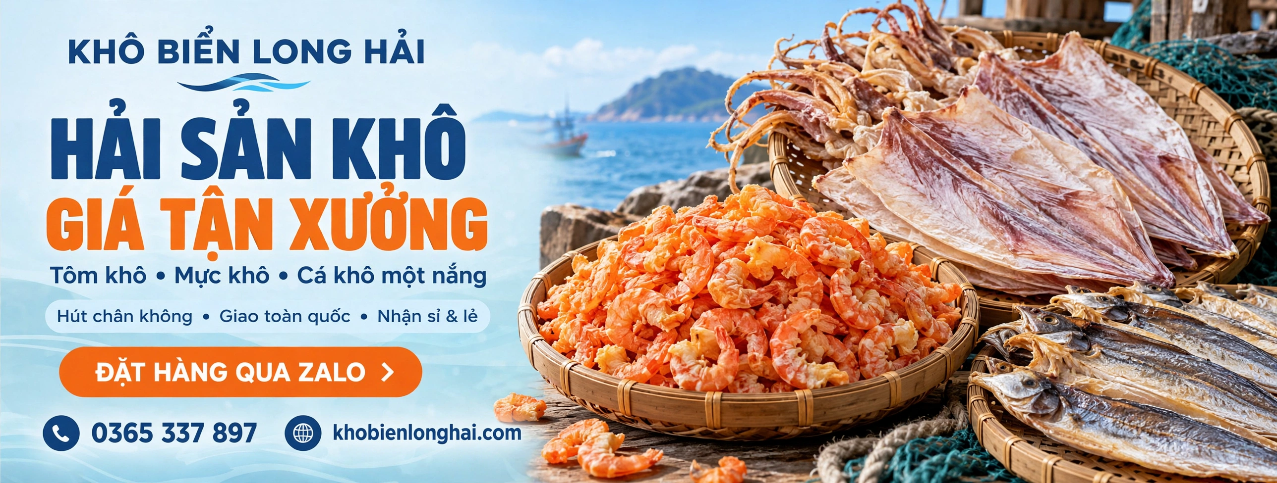 Khô Biển Long Hải - Hải sản khô giá tận xưởng: tôm khô, mực khô, cá khô một nắng